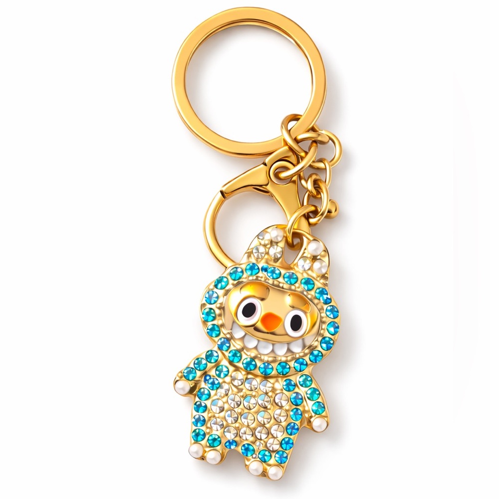 LABUBU Character 3 Crystal Keychain Charm – Cute Rhinestone Bag Charm Key Ring ✨ - Picture 4 of 5